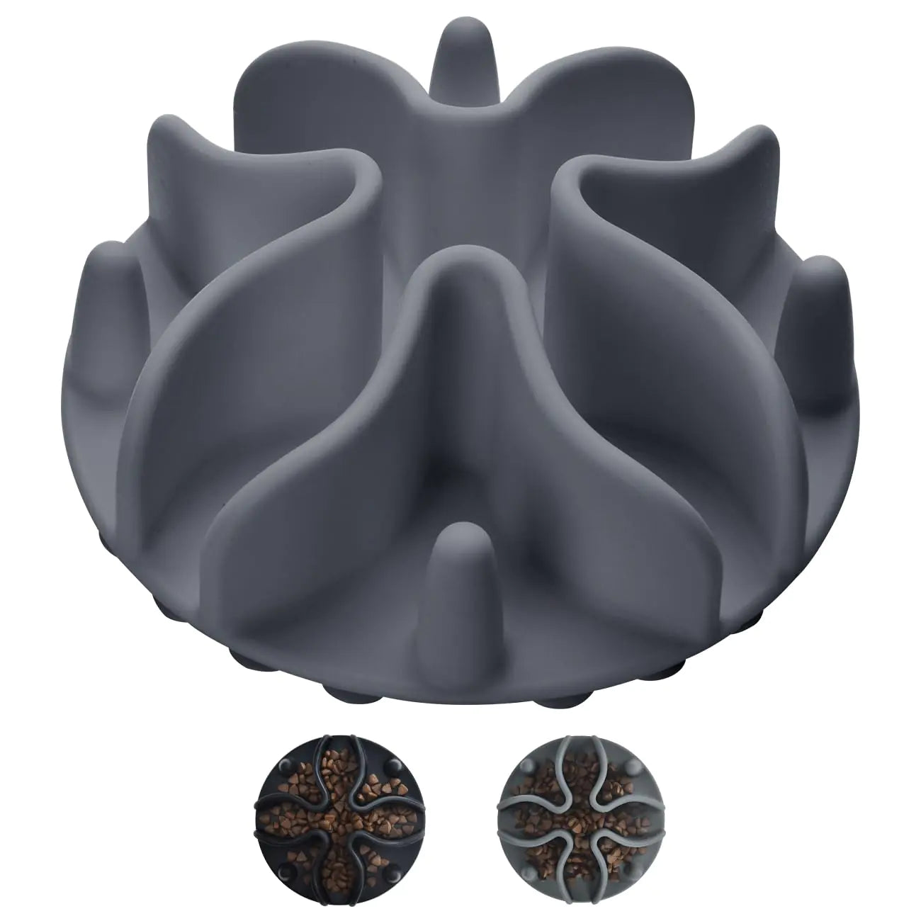 Slow Feeder Dog Bowls Insert Silicone Dog Slow Feeder Bowl with Strong Suction Cups Perfect for Stainless Steel Glass Ceramic Dog Bowls (Grey Large Size)