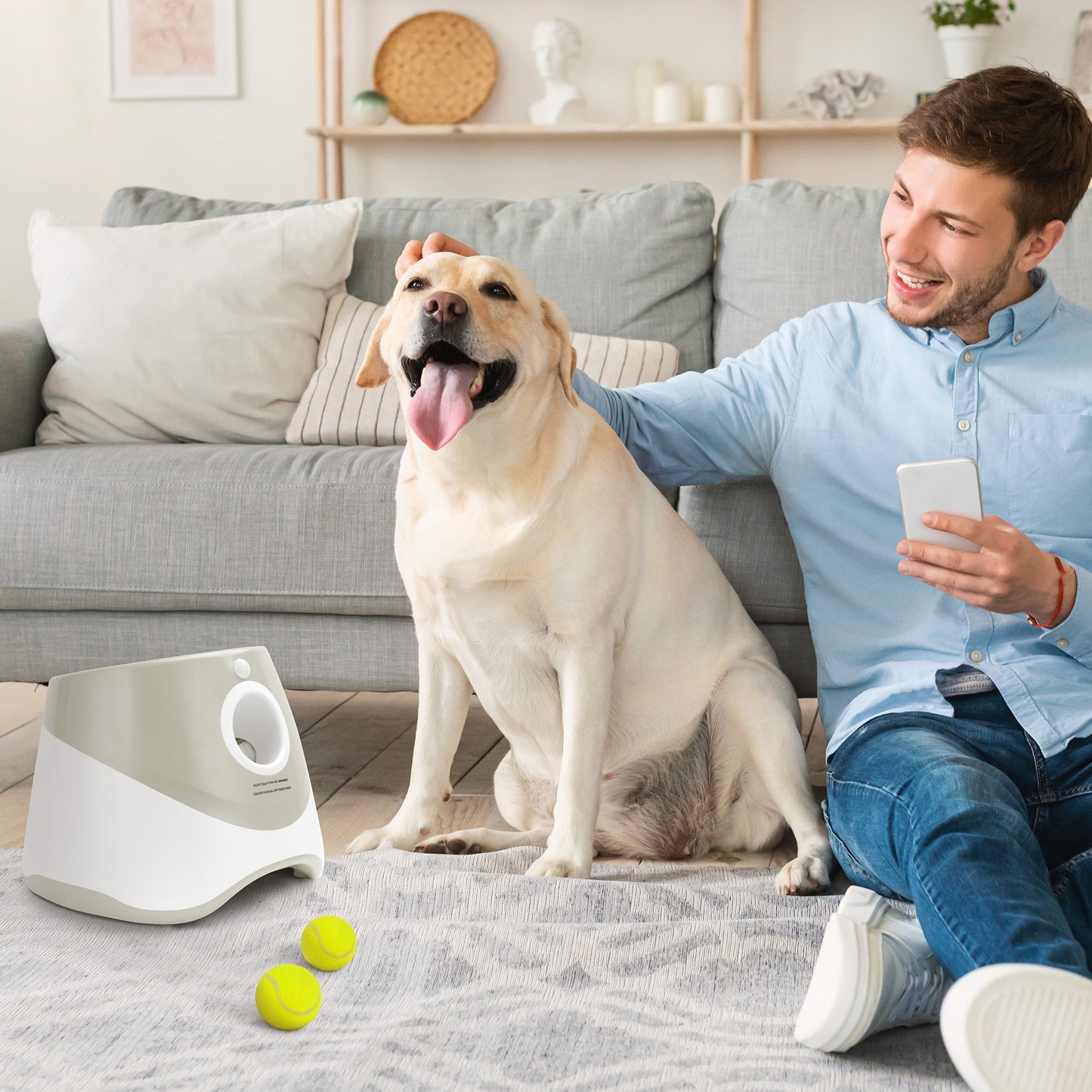 Only Supports Self Pickup Automatic Dog Ball Launcher, Indoor Outdoor Interactive Dog Toy With Three Launch Ranges, Includes 6 Mini Tennis Balls And A Data Cable