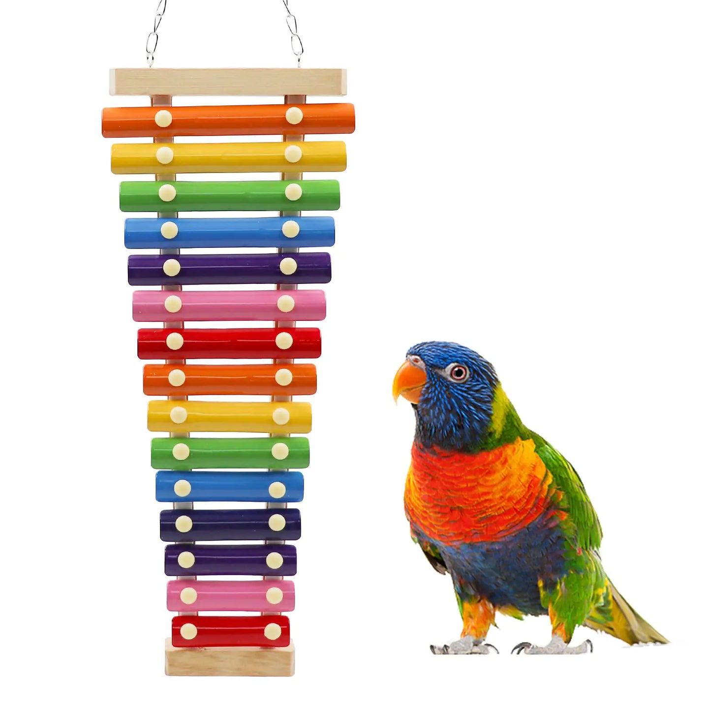 Dnoifne Large Colorful Bird Xylophone Toy Suspensible Funny Xylophone Toy with 15 Metal Keys Bird Cage Toy Accessories for Chicken Bird Parrot Parrot Parakeet Budgies Love Birds