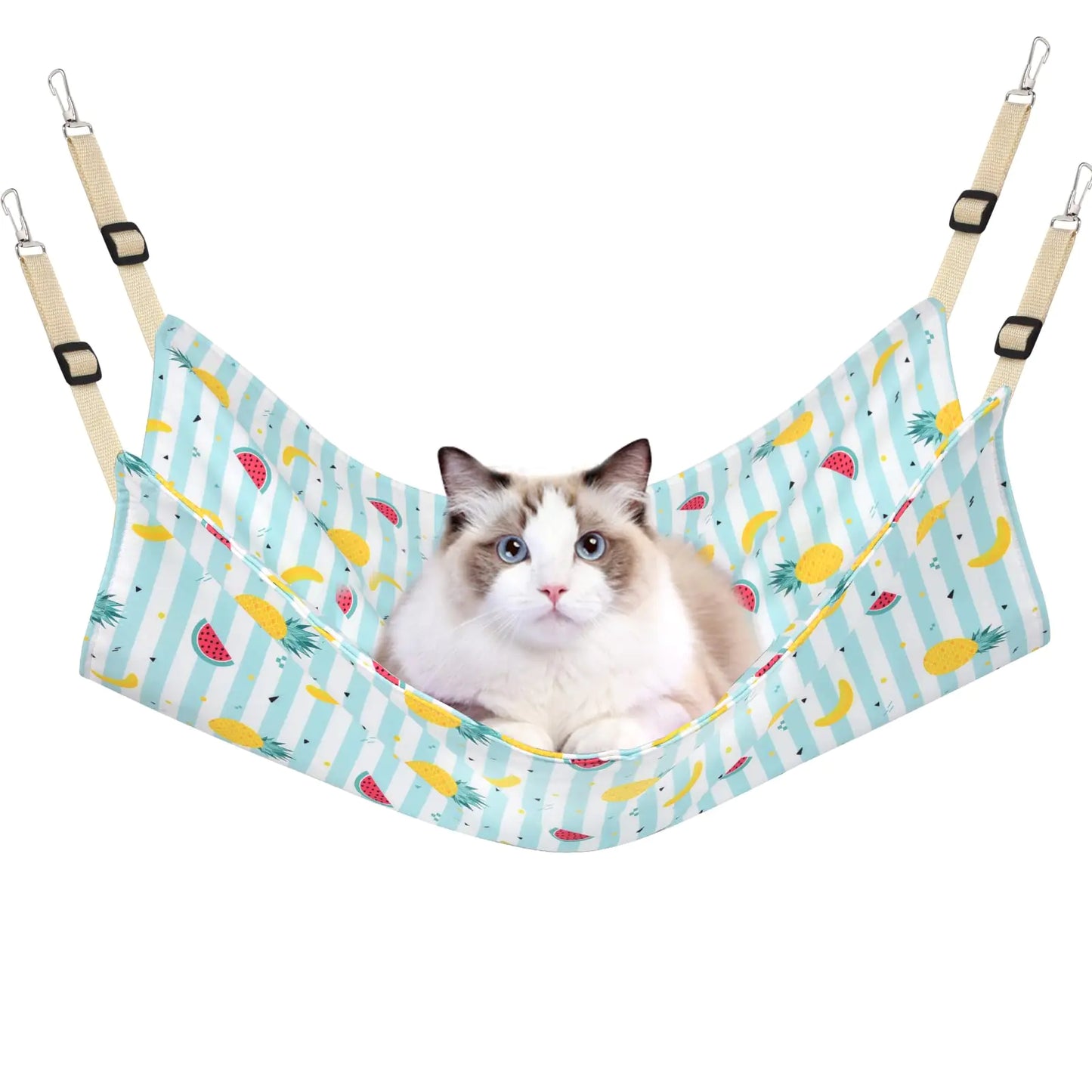 PERSUPER Cat Hammock Bed Cool Summer Hanging Adjustable Pet Hammock Bed for Cats/Small Dogs/Rabbits/Other Small Animals (Blue Fruit)