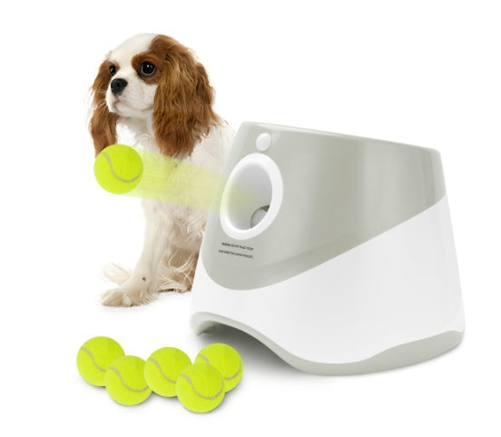 Only Supports Self Pickup Automatic Dog Ball Launcher, Indoor Outdoor Interactive Dog Toy With Three Launch Ranges, Includes 6 Mini Tennis Balls And A Data Cable