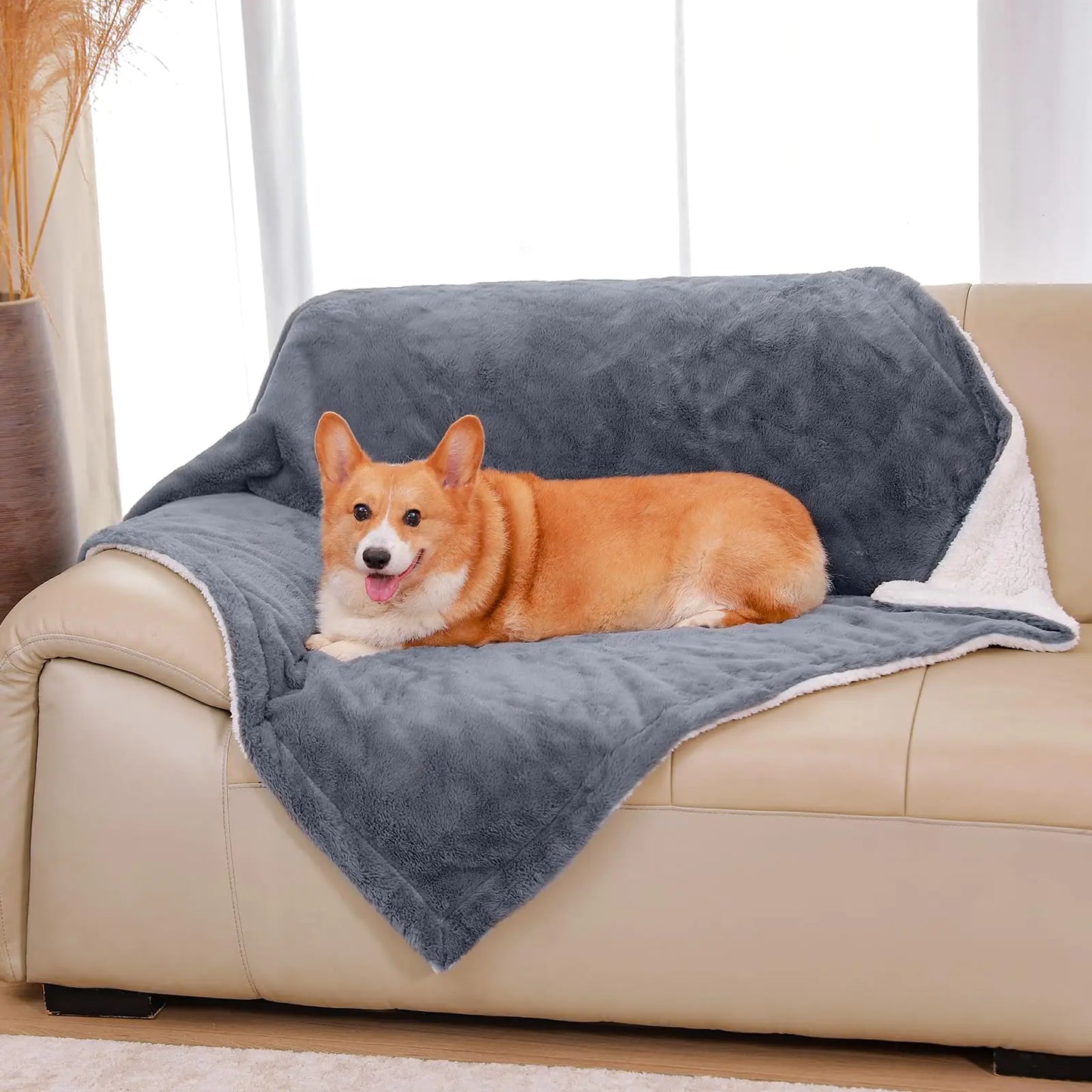 COZY KISS Waterproof Dog Blanket for Small Dog Soft Faux Fur Blanket for Bed Couch Protector Reversible Washable Plush Pet Throw for Puppy Double Sided Cat Blanket 30x40 in Grey