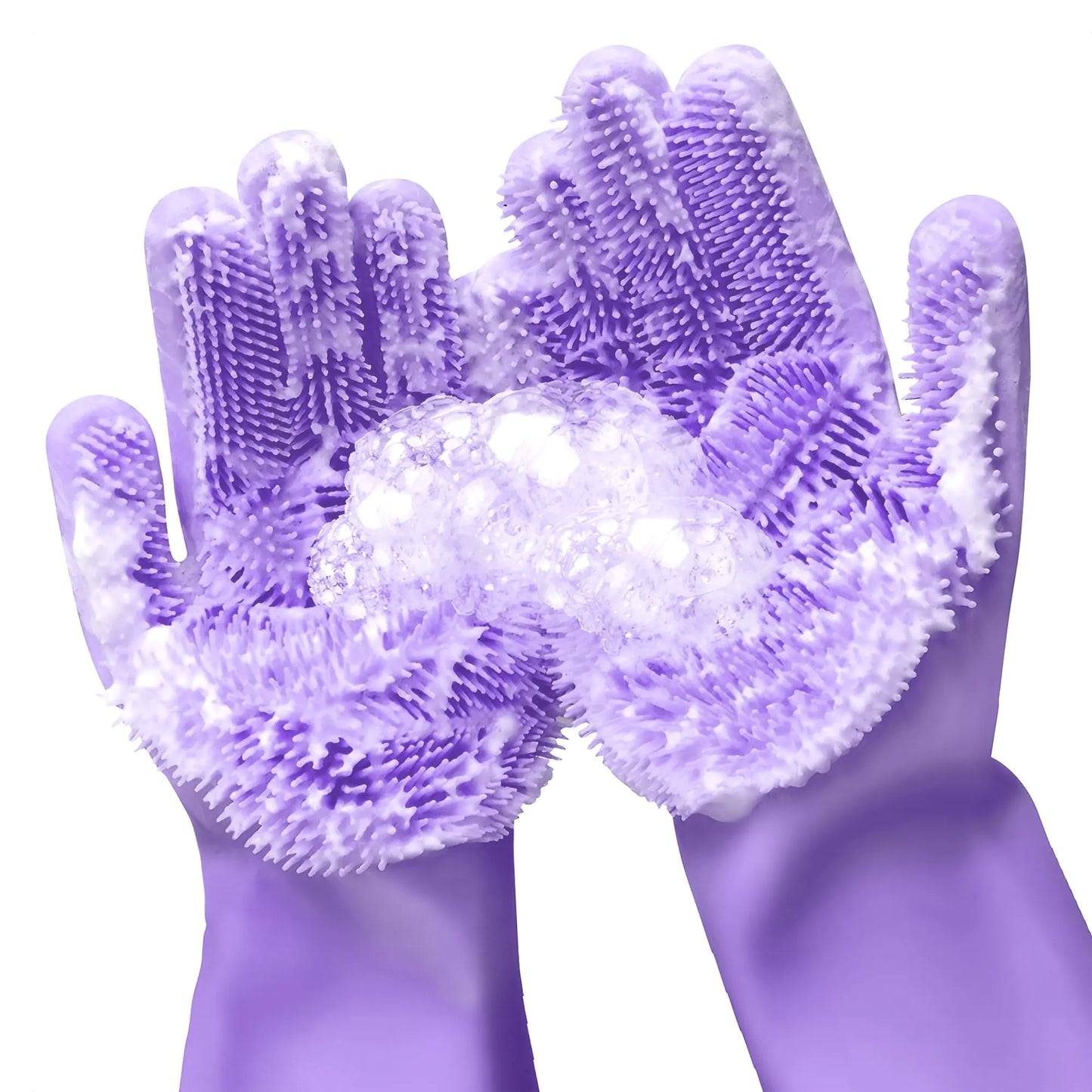 Silicone Dishwashing Gloves with Scrubber - 1 Pair Dish Gloves for Women Silicone Gloves Purple Cleaning Gloves with Bristles Silicone Dish Scrubber - Scrub Gloves Silicone Scrubber for Dishes