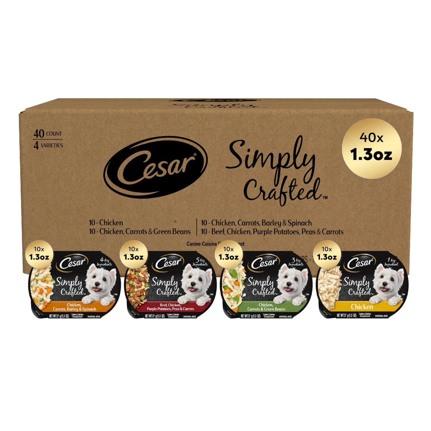 Cesar Wet Dog Food Simply Crafted Multipack: Chicken and Beef Recipe (40) 1.3 oz. Trays
