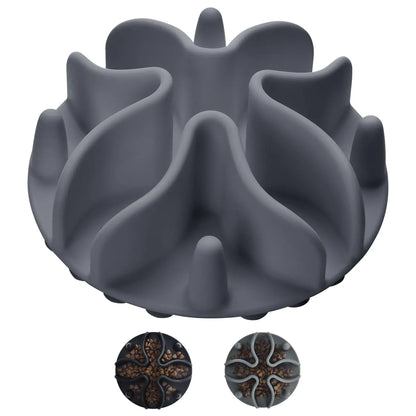 Slow Feeder Dog Bowls Insert Silicone Dog Slow Feeder Bowl with Strong Suction Cups Perfect for Stainless Steel Glass Ceramic Dog Bowls (Grey Large Size)
