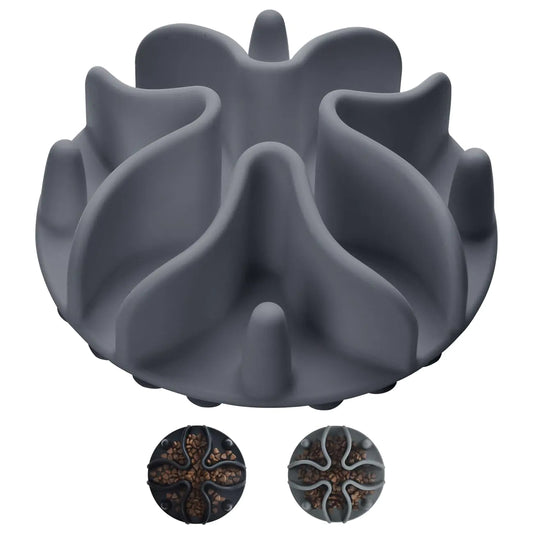 Slow Feeder Dog Bowls Insert Silicone Dog Slow Feeder Bowl with Strong Suction Cups Perfect for Stainless Steel Glass Ceramic Dog Bowls (Grey Large Size)