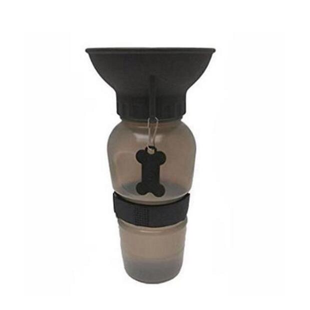 Pet water bottle with black lid and holder on a white background