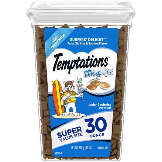 Temptations MixUps Surfers Delight Flavor Crunchy and Soft Cat Treats 30 oz. Tub