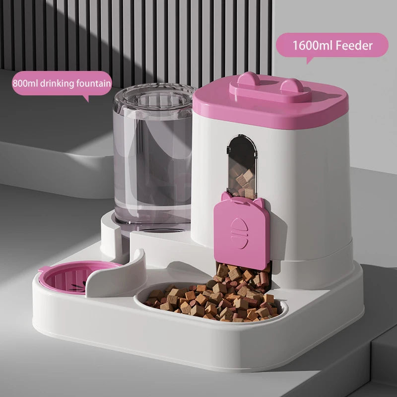 Large-Capacity Pet Feeder with Automatic Water Dispenser - 2-in-1 Food and Water Bowl for Cats & Dogs