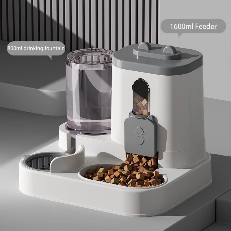 Large-Capacity Pet Feeder with Automatic Water Dispenser - 2-in-1 Food and Water Bowl for Cats & Dogs