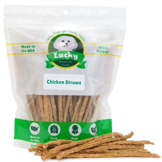 Lucky Premium Treats Chicken Straws Dog Treats Small Dogs 28oz. – Natural Crunchy Chicken Jerky Stick Dog Treats Small Dogs & Medium Dogs - Training Reward Made in USA - Shareable Small Dog Treats