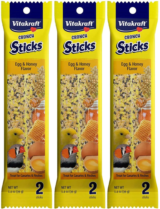 Vitakraft 3 Pack of Finch and Canary Crunch Stick Bird Treats 2 Sticks Each Egg and Honey Flavor