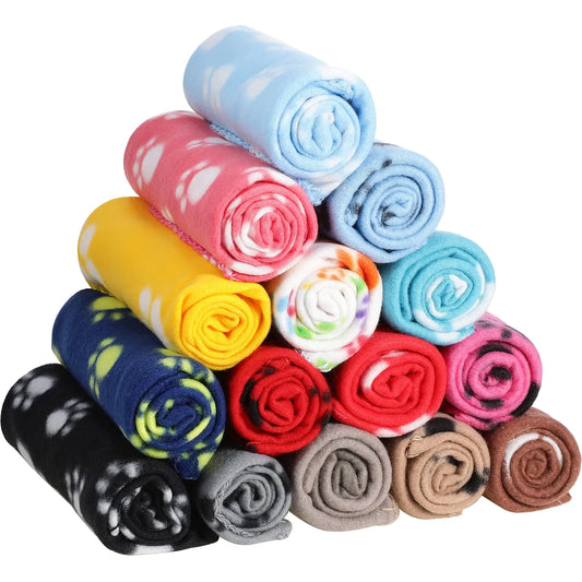15 Pieces Puppy Kitten Blanket Cute Dog Cat Bed Blanket Pet Sleep Mat Pad Bed Cover Soft Printed Dog Sleep Blanket for Dog Cat Kitten Puppy Small Animals 15 Colors (Paw Print Patterns)