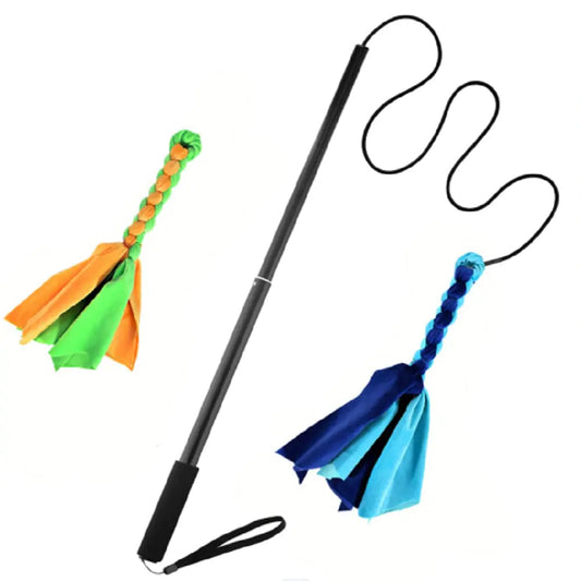BFYCHYC Dog Extendable Teaser Wand Pet Teasing Flirt Pole Interactive Toy with 2 Cotton Chewing Rope Training for Small Medium Large Dogs