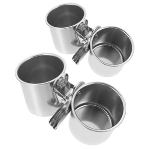 POPETPOP 2pcs Bird Parrot Feeding Double Cups with Clip - Stainless Steel Bird Bowls for Cage Bird Food Feeder Cups Hanging Bowl for Cage Stand Accessories