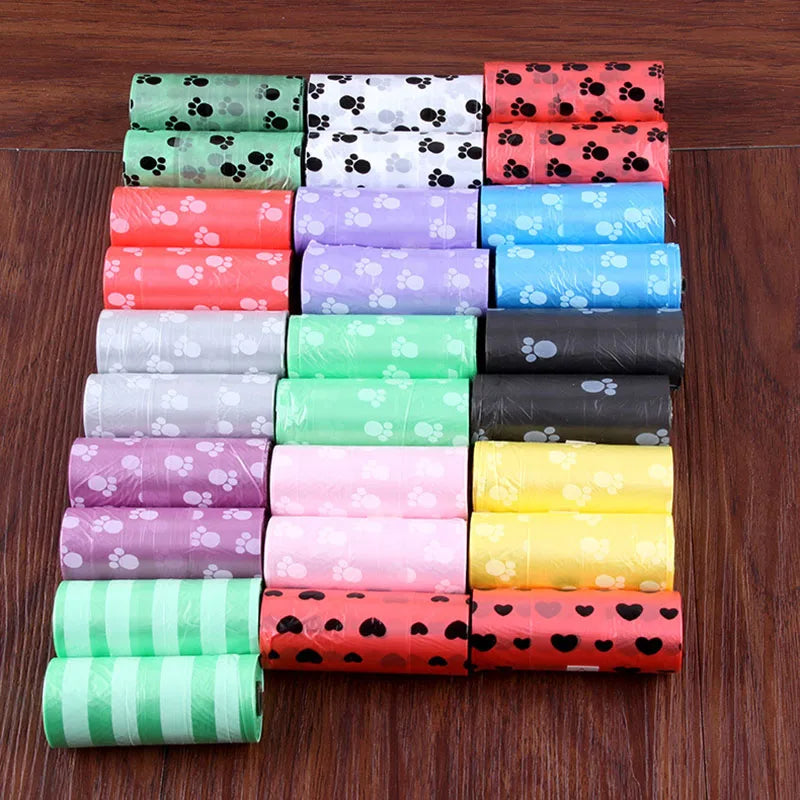 Paw Print Dog Poop Bags - Biodegradable Waste Bags, 15 Bags per Roll, 2 to 20 Rolls