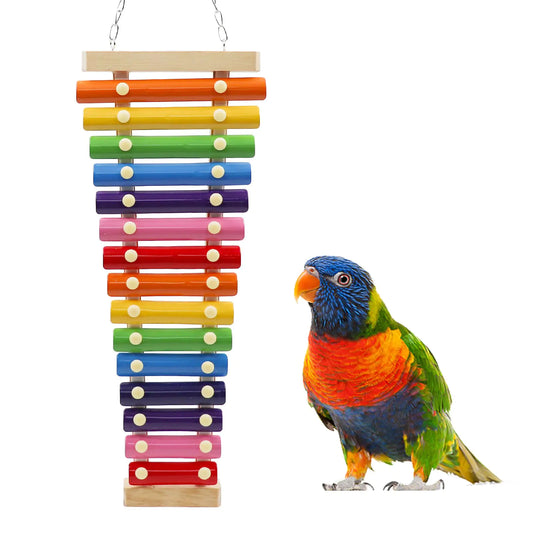 Dnoifne Large Colorful Bird Xylophone Toy Suspensible Funny Xylophone Toy with 15 Metal Keys Bird Cage Toy Accessories for Chicken Bird Parrot Parrot Parakeet Budgies Love Birds