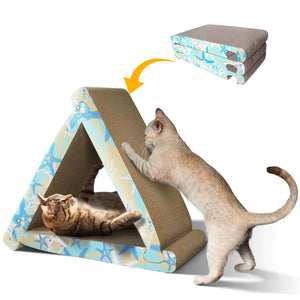 Vndawrd 3 Sided Cat Scratcher Cardboard Foldable Cat Scratching Board Triangle Scratcher Cardboard Cat Scratch Pad 6 Usable Sides Cat Tunnel Scratcher for Indoor Cat Vertical Cat Board Pads