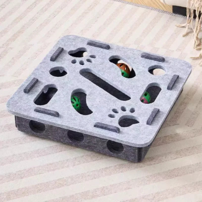 Cat Puzzle Maze Toy - Felt Box with Holes, Bell and Ball for Kittens, 7 Styles