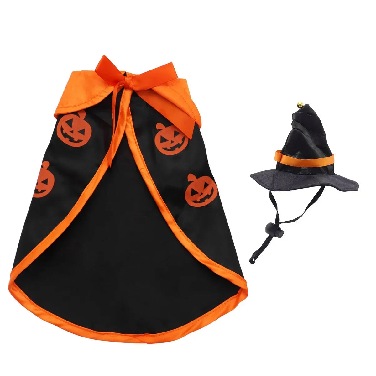 Halloween Cat Costume - Pumpkin or Bat Cape and Hat Set, Soft Breathable Pet Clothes for Cats & Dogs