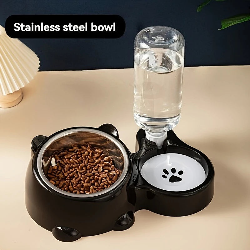 No-Battery Automatic Pet Feeder & Water Dispenser - Slanted Mouth Food and Water Bowl for Cats & Dogs