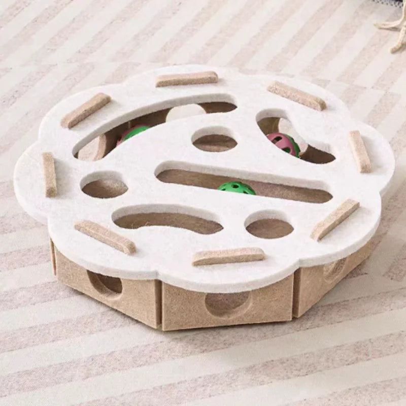 Cat Puzzle Maze Toy - Felt Box with Holes, Bell and Ball for Kittens, 7 Styles