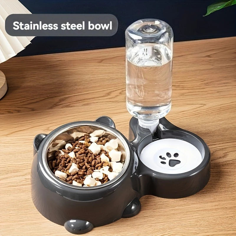 No-Battery Automatic Pet Feeder & Water Dispenser - Slanted Mouth Food and Water Bowl for Cats & Dogs