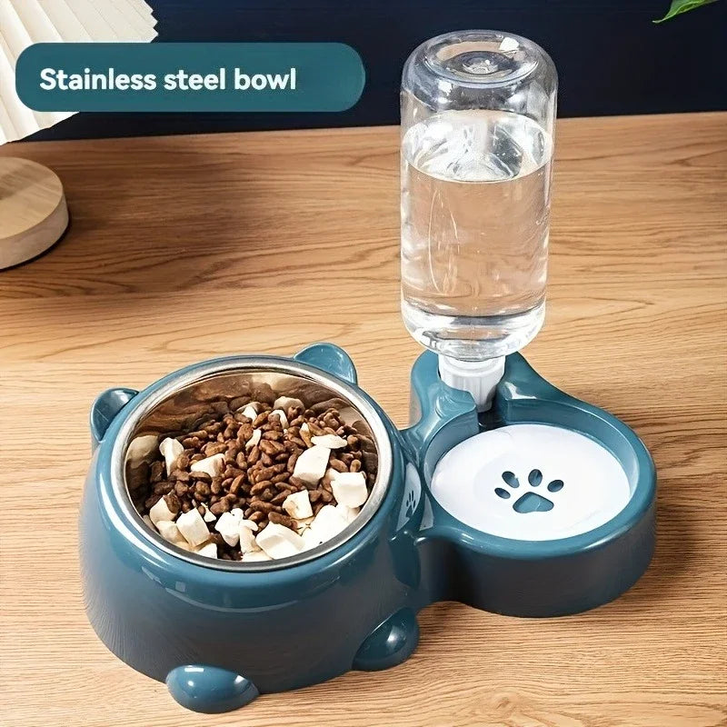 No-Battery Automatic Pet Feeder & Water Dispenser - Slanted Mouth Food and Water Bowl for Cats & Dogs