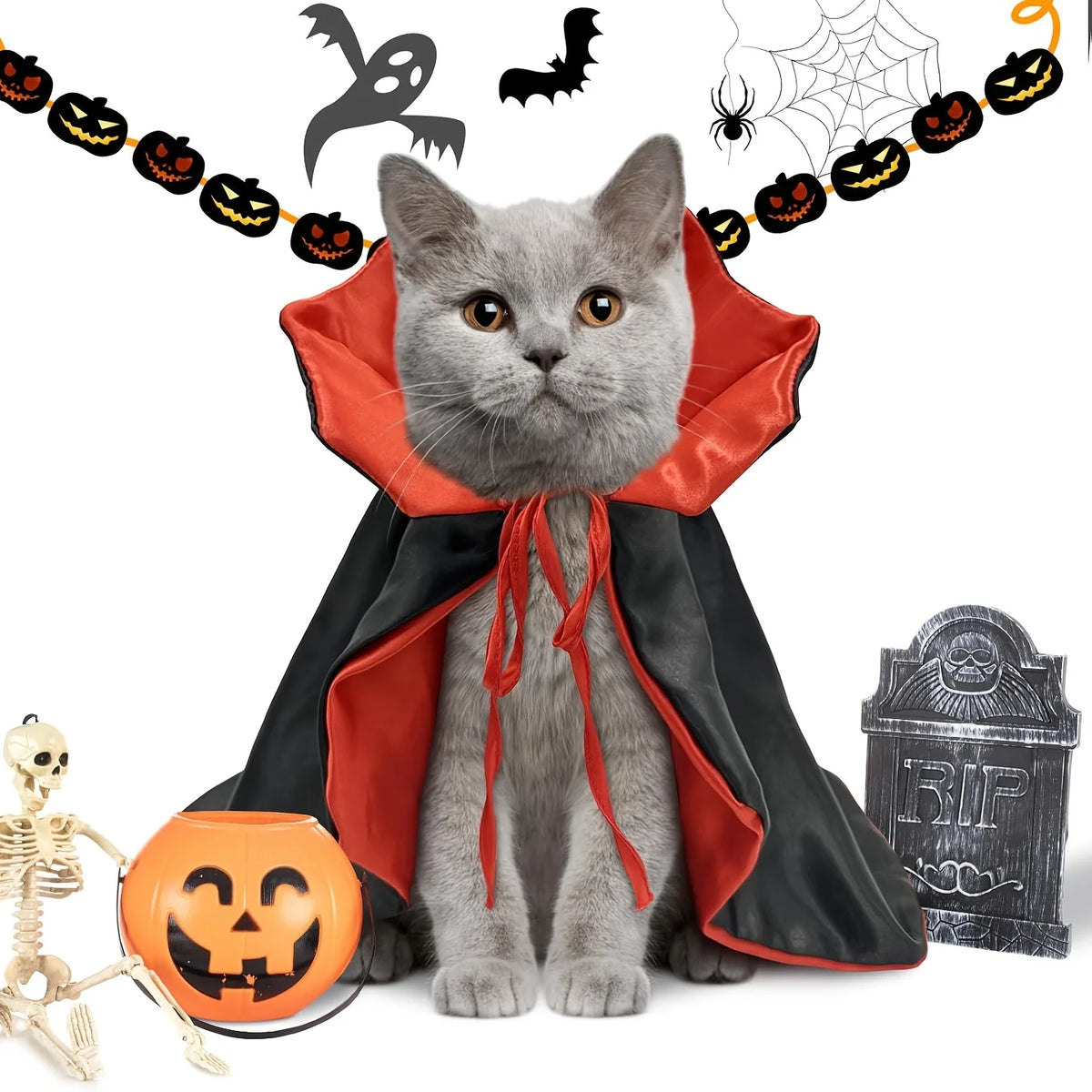 Halloween Vampire Devil Cloak for Dogs & Cats - Punk Pet Cosplay Costume for Parties