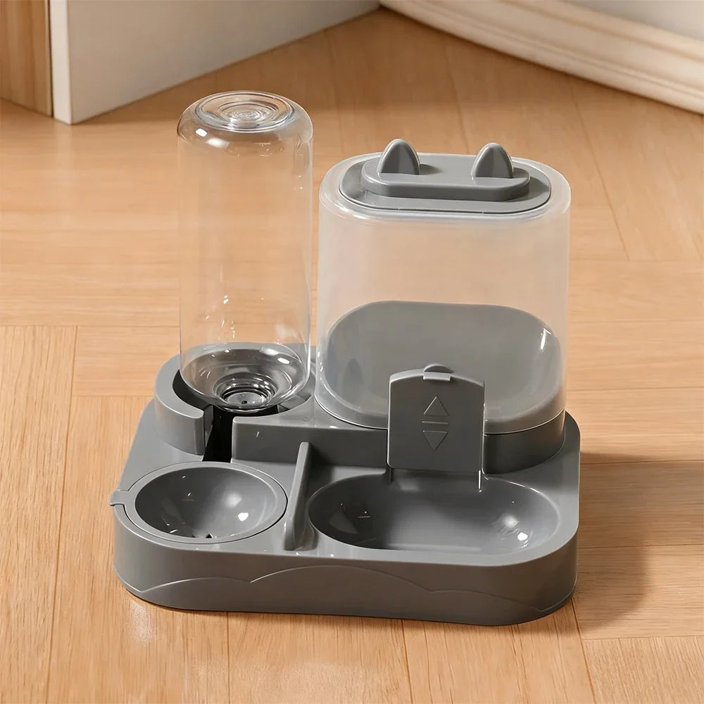 2-in-1 Small Animal Feeder with Drink Bottle - Food Bowl with Controllable Food Amount for Rabbits, Cats & Dogs
