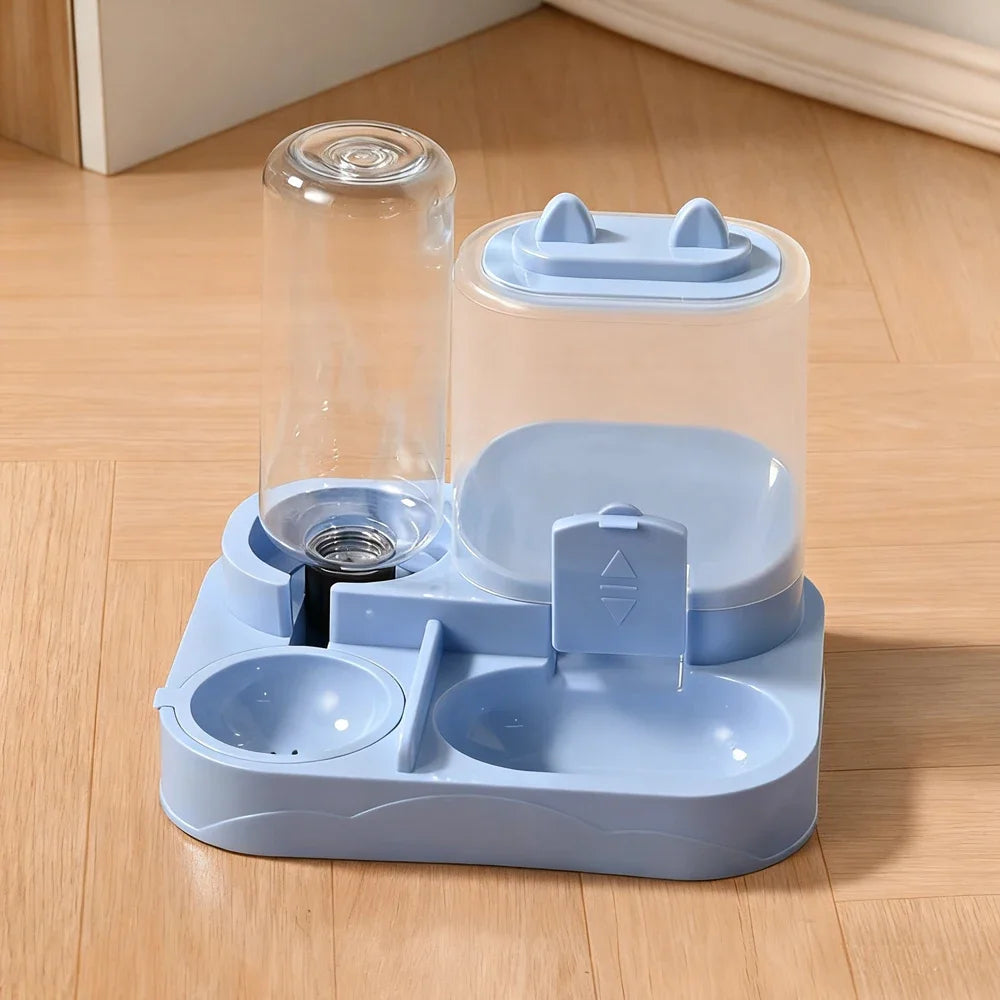2-in-1 Small Animal Feeder with Drink Bottle - Food Bowl with Controllable Food Amount for Rabbits, Cats & Dogs