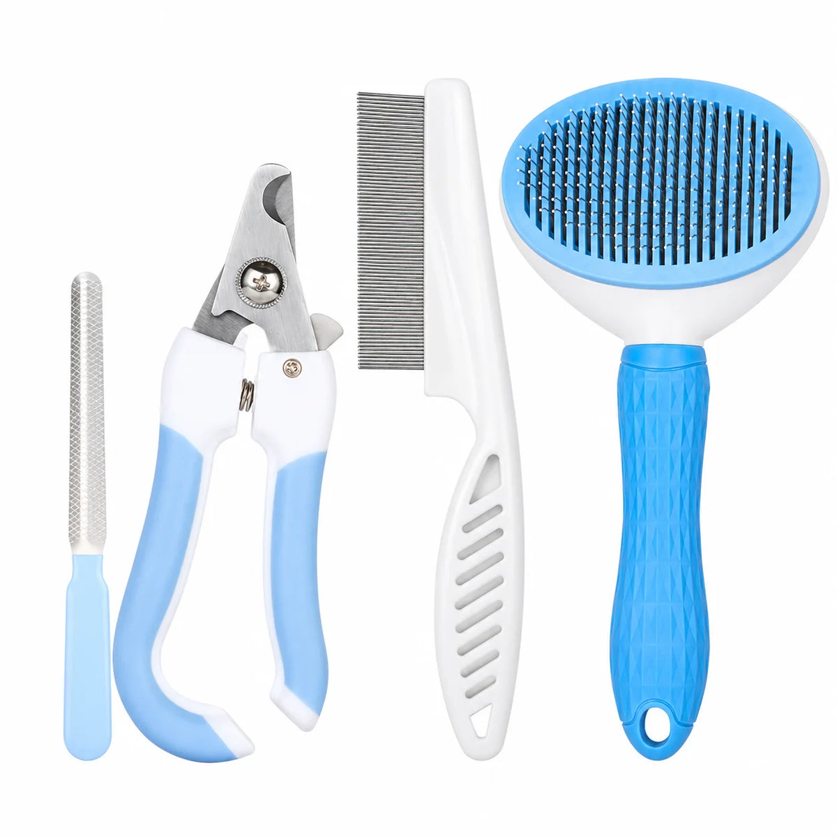 4-Piece Pet Grooming Kit - Self-Cleaning Slicker Brush & Deshedding Comb Set for Dogs & Cats