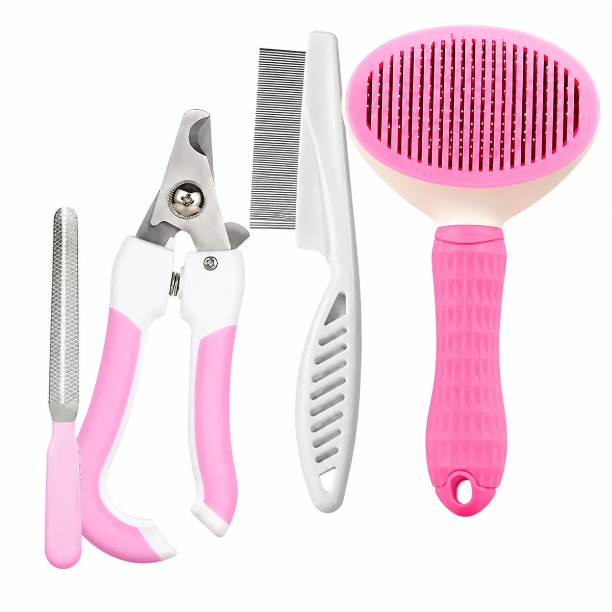 4-Piece Pet Grooming Kit - Self-Cleaning Slicker Brush & Deshedding Comb Set for Dogs & Cats