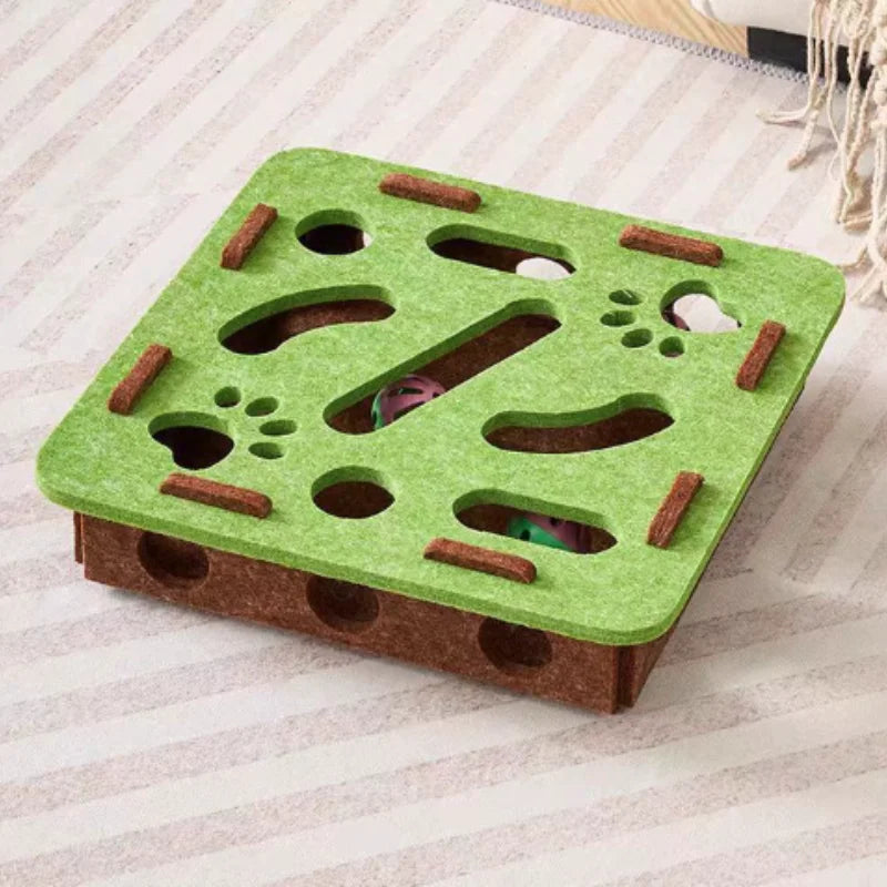 Cat Puzzle Maze Toy - Felt Box with Holes, Bell and Ball for Kittens, 7 Styles