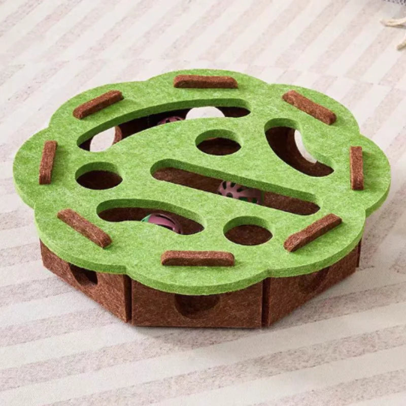Cat Puzzle Maze Toy - Felt Box with Holes, Bell and Ball for Kittens, 7 Styles