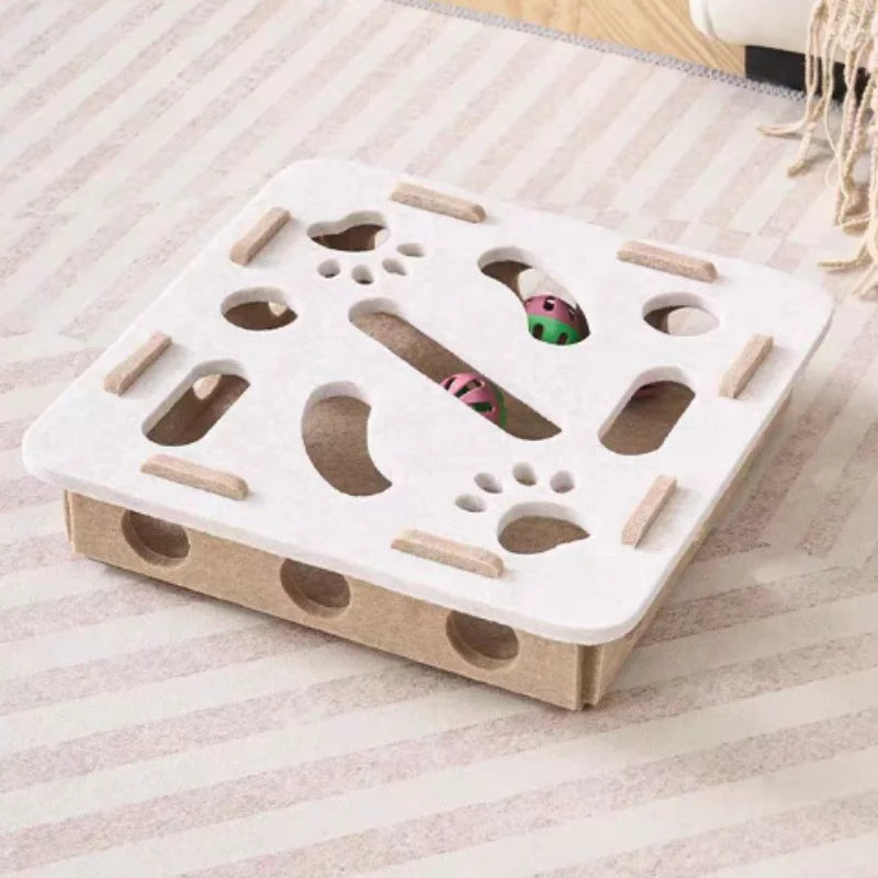 Cat Puzzle Maze Toy - Felt Box with Holes, Bell and Ball for Kittens, 7 Styles