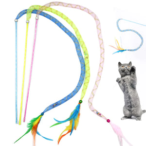IUHKBH Cat Wands 3 PCS Interactive Cat Teaser Wands Soft Line Tube Cat Toys Colorful Cat Feather Toys