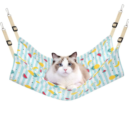 PERSUPER Cat Hammock Bed Cool Summer Hanging Adjustable Pet Hammock Bed for Cats/Small Dogs/Rabbits/Other Small Animals (Blue Fruit)