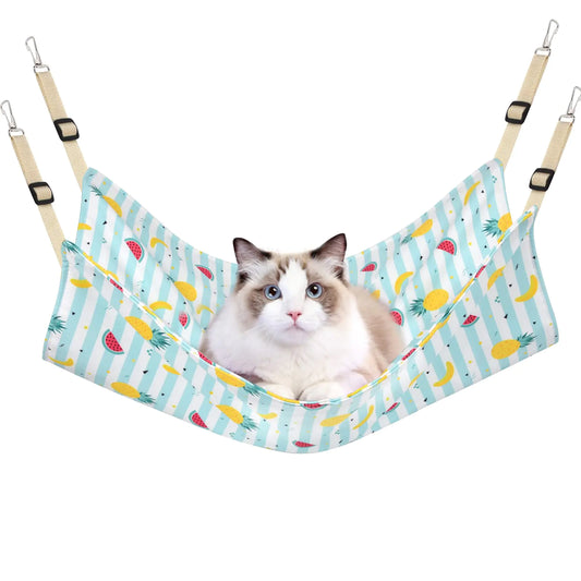 PERSUPER Cat Hammock Bed Cool Summer Hanging Adjustable Pet Hammock Bed for Cats/Small Dogs/Rabbits/Other Small Animals (Blue Fruit)