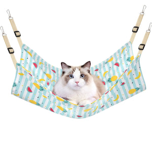 PERSUPER Cat Hammock Bed Cool Summer Hanging Adjustable Pet Hammock Bed for Cats/Small Dogs/Rabbits/Other Small Animals (Blue Fruit)