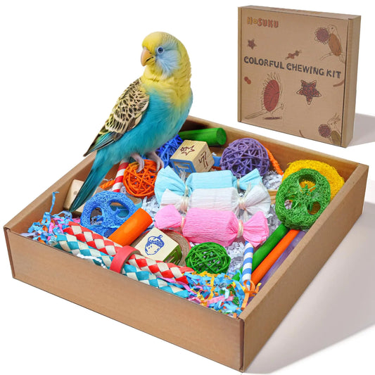 HOSUKU Colorful Bird Foraging & Shredding Toys Box – Safe Bird Toys for Parakeets Cockatiels Conures & Small Birds Perfect for Christmas & New Year