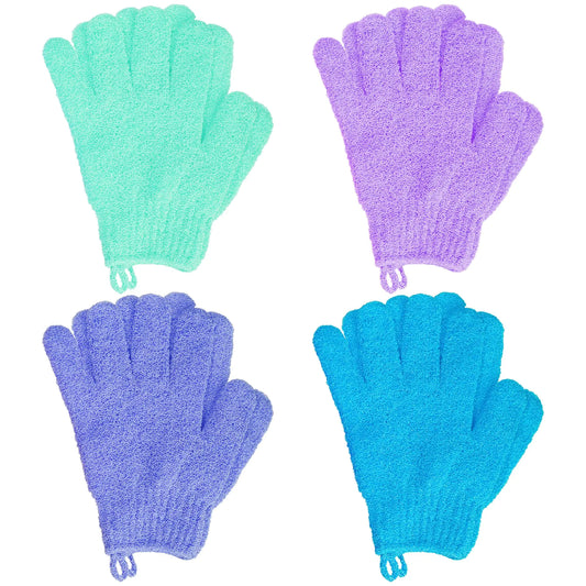 4 Pairs Bath Exfoliating Gloves Scrub Double Sided Bath Mitts Scrubs for Shower Body Scrubber Glove Bathing Accessories for Spa Massage (Green Ocean Blue Purple Purplish Red)
