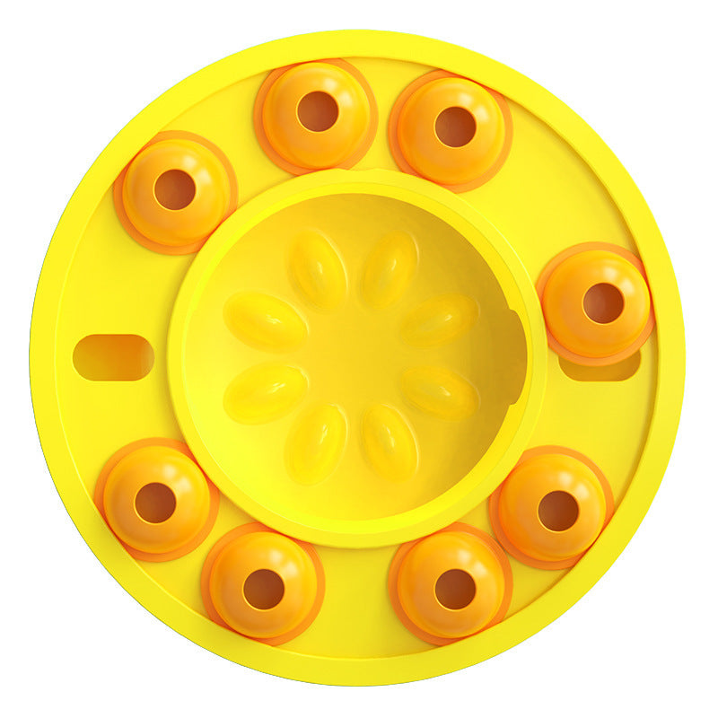 Yellow and orange puzzle toy on a white background