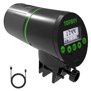 TOPBRY Automatic Fish Feeders【Upgraded Version】 Digital Auto Fish Turtle Feeder for Aquarium and Fish Tank USB Rechargeable Timer Fish Feeder Fish Food Dispenser