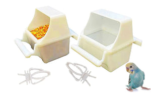 ORIBUKI 2 Pack No Mess Small Bird Feeder Bowl & Food Holder Hanging Cage Cups Dishes with Perch Fruit Vegetable Feeders Clips for Parrot Conure Parakeet Water Dispenser for Cage