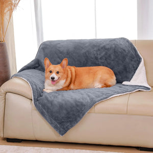 COZY KISS Waterproof Dog Blanket for Small Dog Soft Faux Fur Blanket for Bed Couch Protector Reversible Washable Plush Pet Throw for Puppy Double Sided Cat Blanket 30x40 in Grey