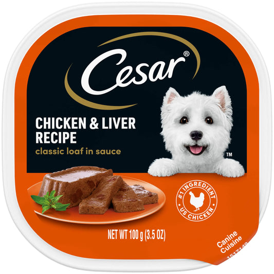 CESAR Adult Wet Dog Food Classic Loaf in Sauce Chicken & Liver Recipe 3.5 oz. Easy Peel Trays Pack of 24