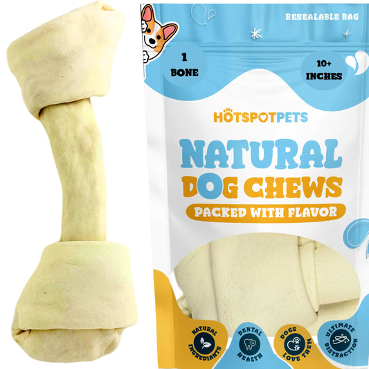 hotspot pets 10 Inch Large Rawhide Dog Chew Bones - Made from Grass Fed Cows - Long Lasting Dog Chews Great for Dental & Oral Care - Dog Bones for Aggressive Chewers & Large Dogs (10 Inch - 1 Count)