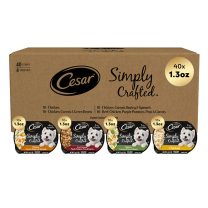 Cesar Wet Dog Food Simply Crafted Multipack: Chicken and Beef Recipe (40) 1.3 oz. Trays