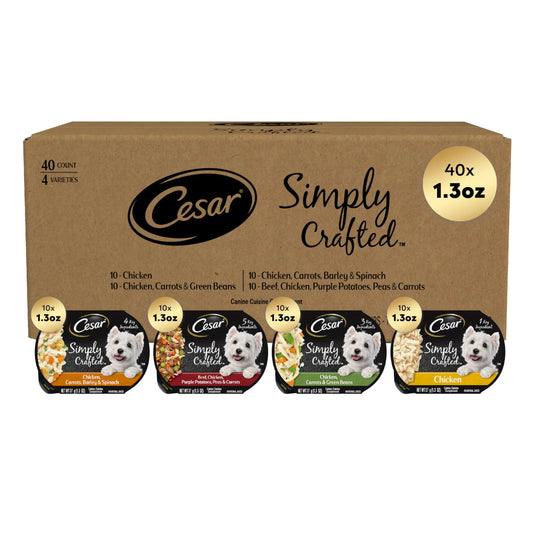 Cesar Wet Dog Food Simply Crafted Multipack: Chicken and Beef Recipe (40) 1.3 oz. Trays
